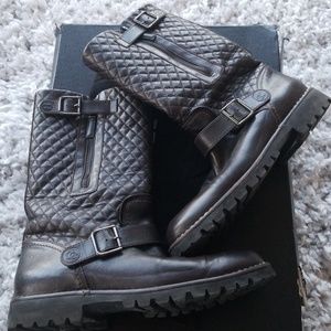 Authentic Chanel Mid Calf Quilted Boots, Brown